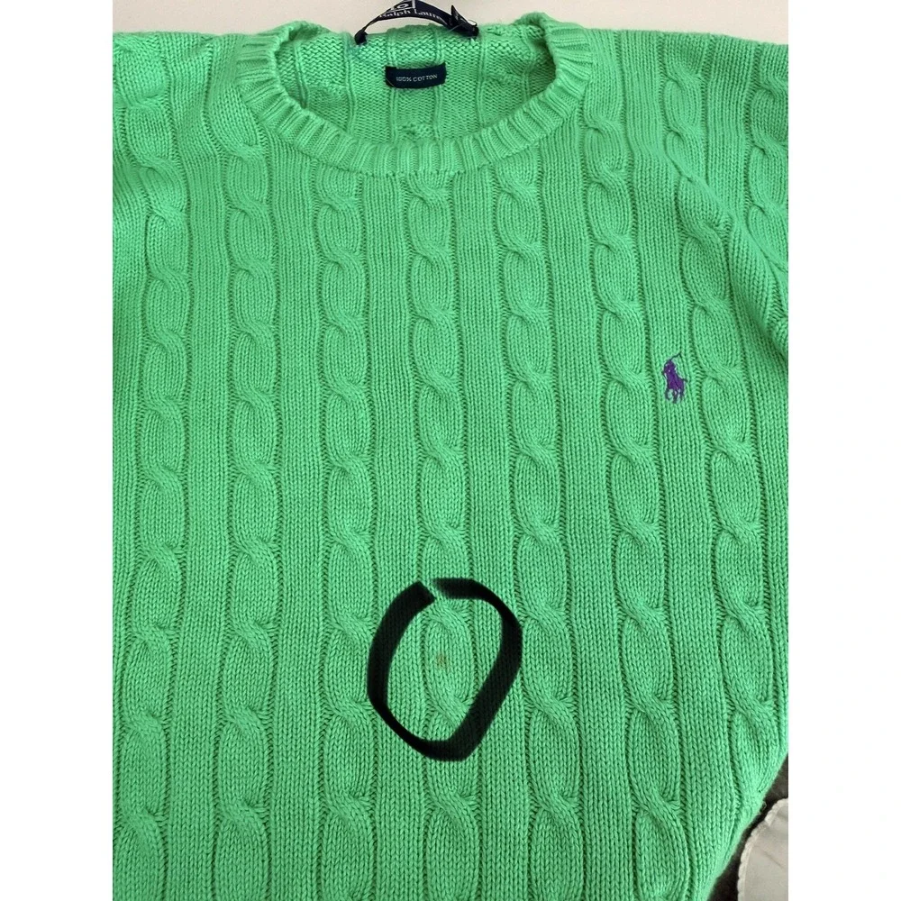 Vintage Polo Ralph Lauren Men Sweater XL Crewneck Cable Green Purple Pony Preppy